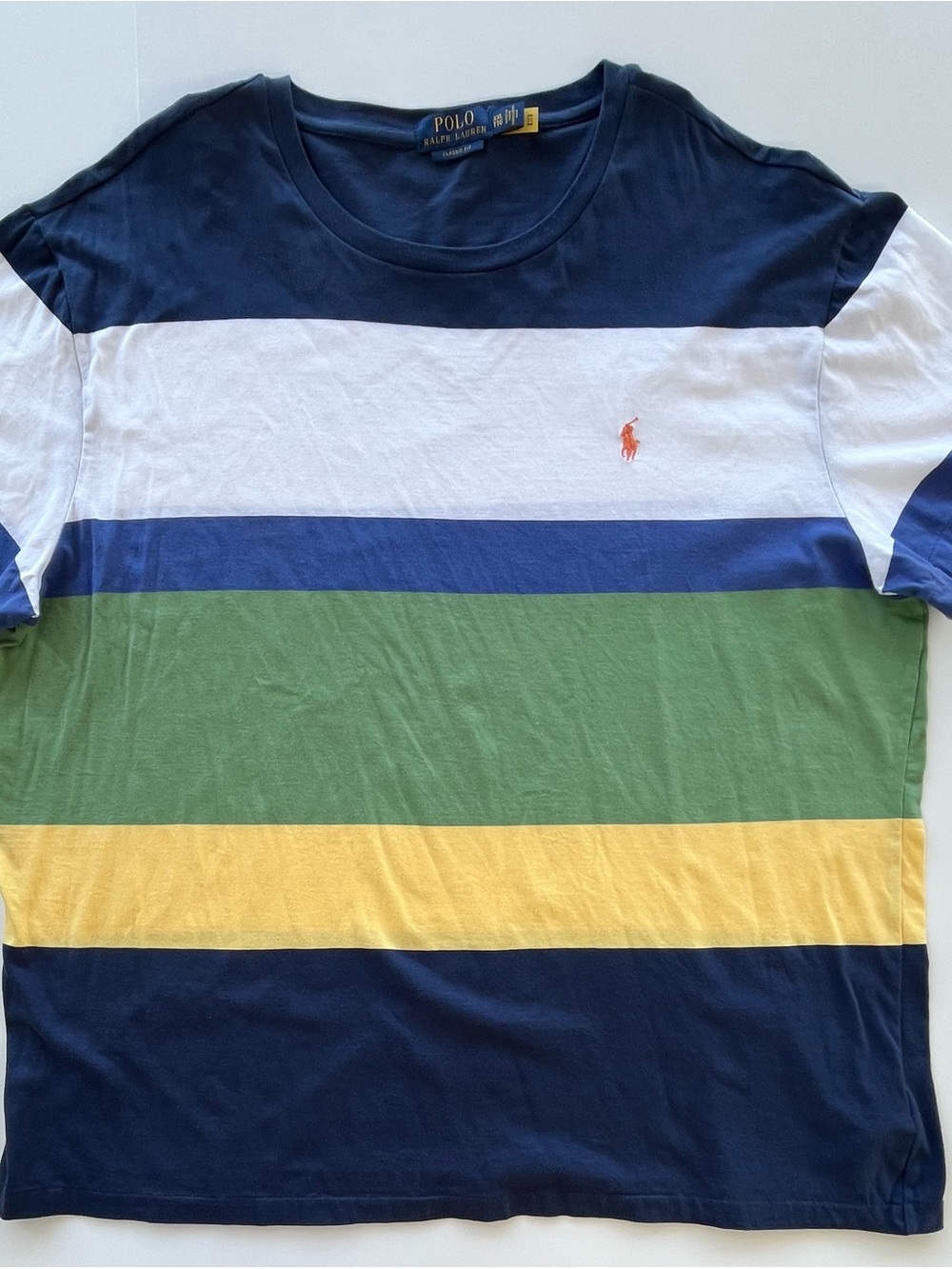 Polo by Ralph Lauren Men’s Striped Crew Neck T-Shirt Navy/White/Green/Yellow XXL